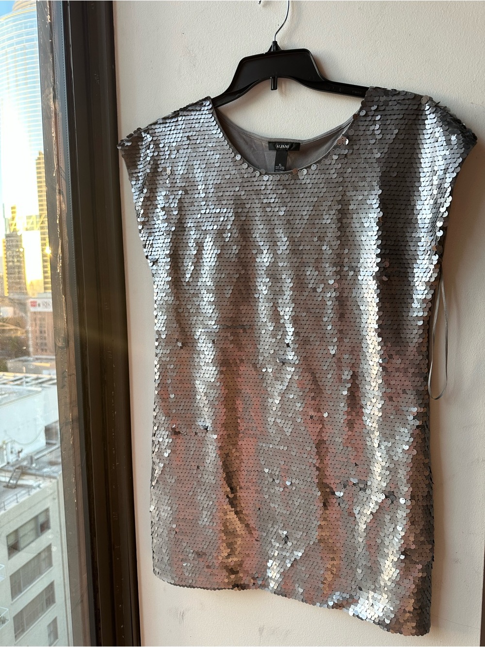 Alfani Women’s Shirt Size XL Silver Sequin Tunic with Cap Sleeves